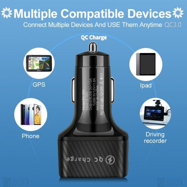 USB-laturi, auton moniporttinen virtalähde, QC3.0-sovitin, 6 USB-porttia, puhelimen GPS-laturi Android/iOS-laitteille, musta