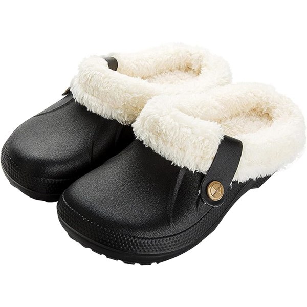 Dame lodne træsko Vandtætte hjemmesko Foret træsko Pels hjemmesko Fluffy Slip-on havesko Varme plys hjemmesko til hjemmet Indendørs Udendørs-5.5/6.5 UK