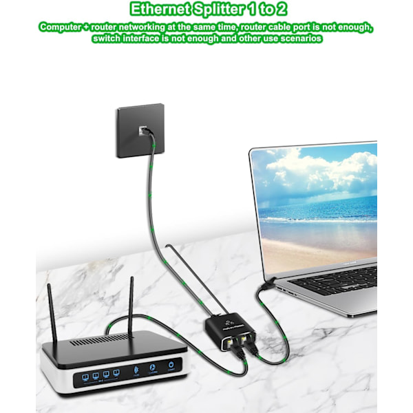 Ethernet-jakaja, RJ45 Ethernet-jakaja 1-2, 1000Mbps LAN-jakaja, Plug and Play, yhteensopiva Cat5-, Cat5e-, Cat6/7/8-kaapeleiden kanssa