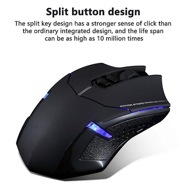 Trådløs Gaming Mus med Åndende Baggrundsbelysning, 2 Programmerbare Sideknapper, 2000 Dpi, Ergonomiske Greb 7-knaps Design Sort