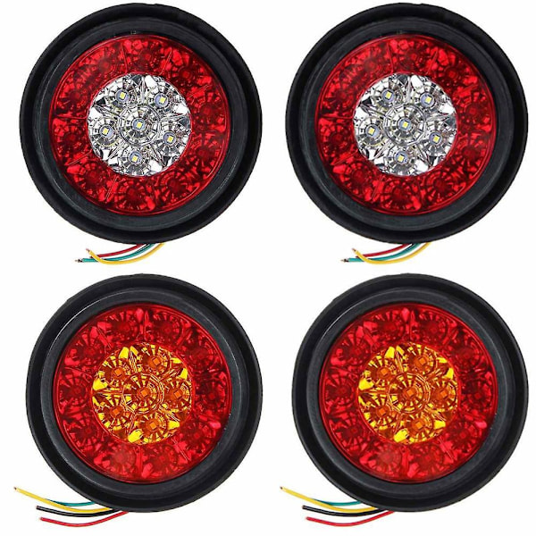 2 stk 16 LED Dobbelt-fargede Baklykter Runde Baklykter For Lastebiler Bremsestop