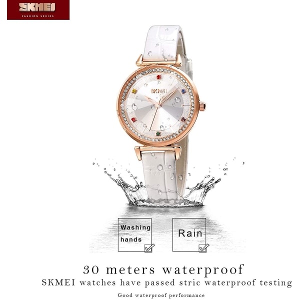 Elegant Kvarts Armbandsur i Läder, Vattentätt white