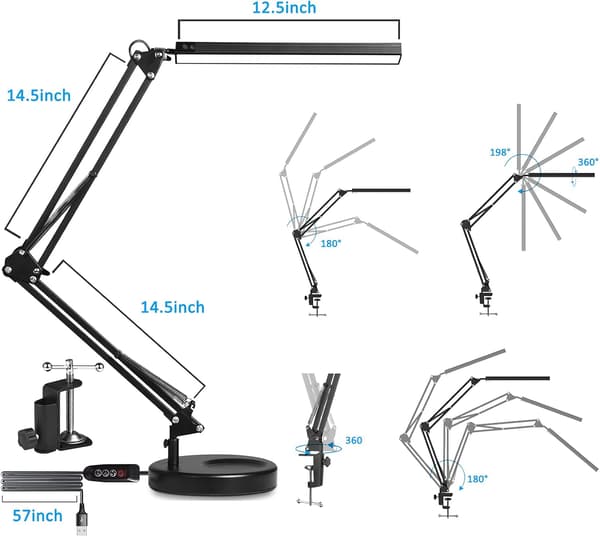 LED Skrivebordslampe - Clip-on LED Skrivebordslampe - Øyebeskyttelse - 3 Lysmoduser, 10 Lysstyrker