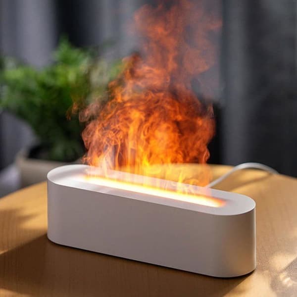3-i-1 Aroma Diffuser för Hemmet, 7-färgs LED-ljus, Flameffekt, Timer och Automatisk Avstängning - Vit