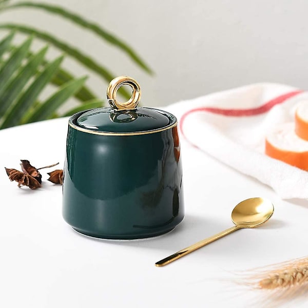 Dispenser Salt Container Keramisk Sukkerskål Med Låg Og Ske