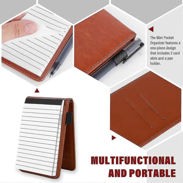 Læder Lomme Notesblok Holder, Mini Notesbog Business Holder Multifunktionel Notesblok