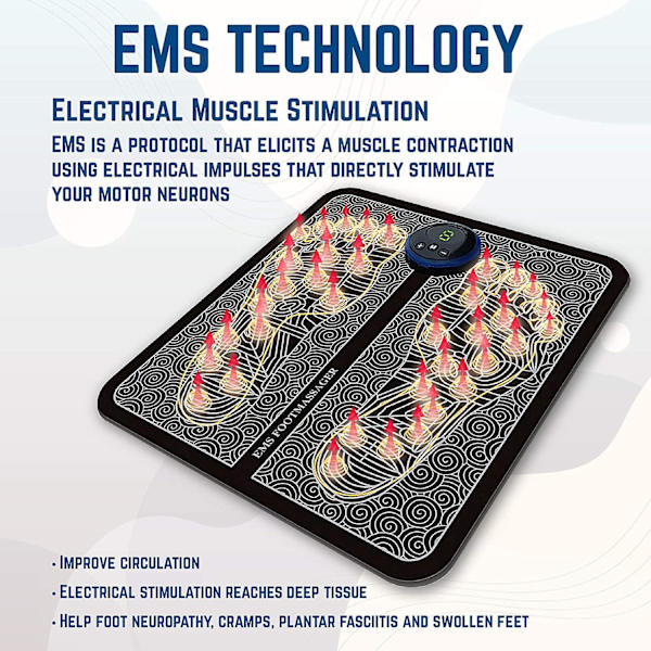 Ems Elektrisk Fodmassager - Cirkulation Fodmassager Fodrefleksologi Massager - Fod Cirkulation Massager - Fodmassager Til Cirkulation - 6 Tilstande 9 Intensiteter