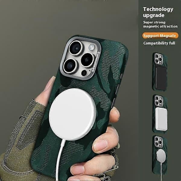 Magnetisk etui til iPhone 16 Pro Max, camouflage-mønster, stødsikkert PC+PU telefonetui