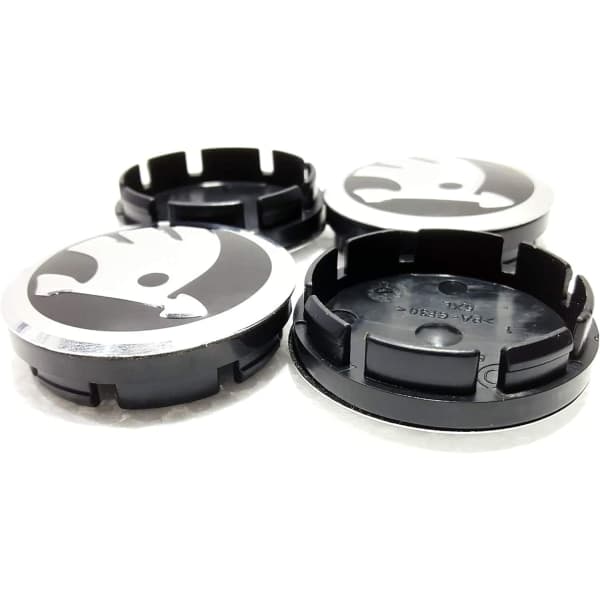 Set med 4 sorte navkapsler til Skoda 56 mm for Fabia, Octavia, Superb