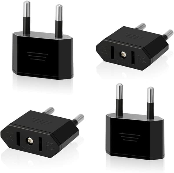 4-pakning reiseadapter US til EU, US-plugg til 2-pinners Euro/Tyskland-plugg A