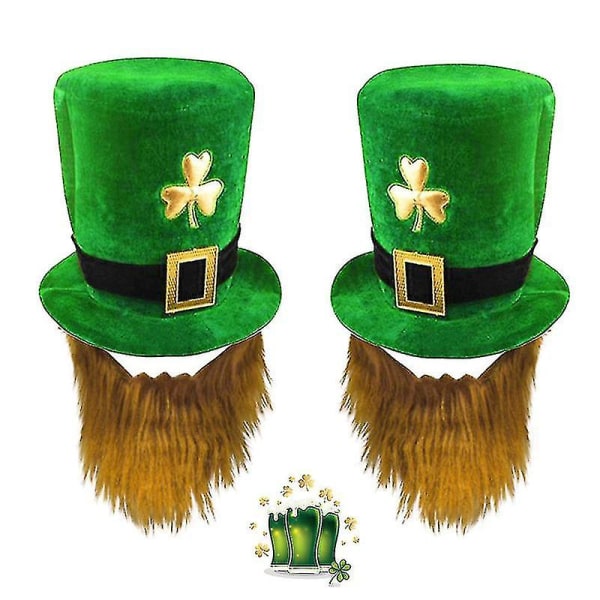 Irish Rave Party St. Patrick's Day Green Bearded Shamrock Hat Tie Sticker Glasses Set