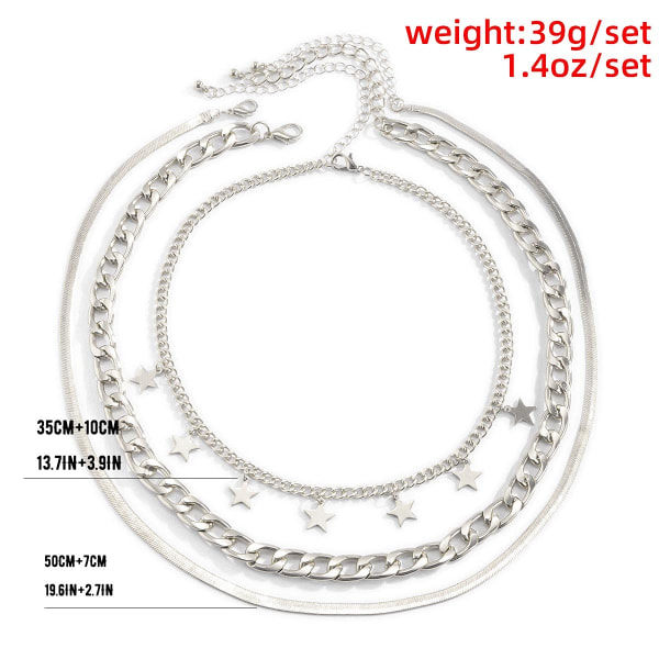 Punk Multilayer Halskæde Stjerne Slange Knogle Link Multilayer Choker Halskæde Lag Papirclips Halskæde Kæde Smykker silver B