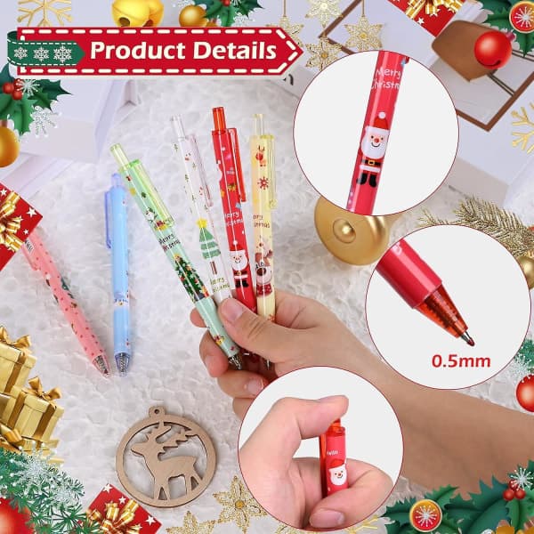 24-pack julpennor, julkulapennor, tecknade tomte älg, set, julklapp adventskalender 2023