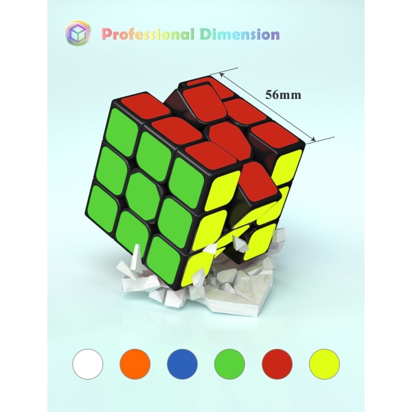 3x3 Speed Cube, Qihang 3X3X3 Original Speed Cube Super-Holdbar Klistremerke med Levende Farger (3x3x3)