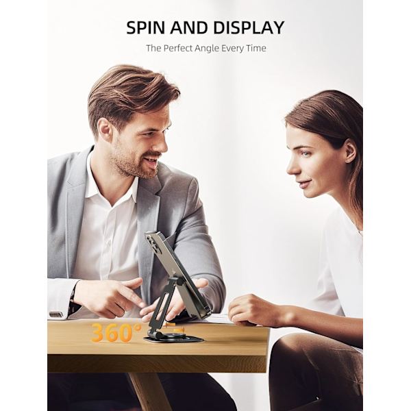 360 roterande telefonstativ, skrivbordsmobiltelefon, kompatibel med iPhone 15 14 13 12 X Xr, Nintendo Switch, alla telefoner Black