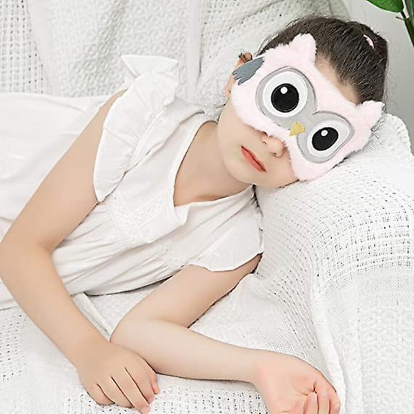 Animal Sleep Mask Naiset Kid Girl Pehmo Silkki 3D Pörröinen Sleep Mask Blackout Söpö silmänaamio Sleeping Travel Nap Pöllö-violetti
