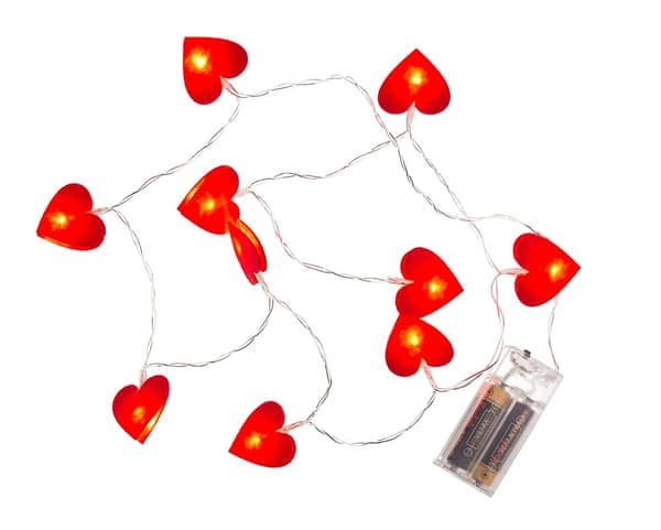Lyskæde Hjerter / LED Lyskæde - 120cm - Røde Hjerter