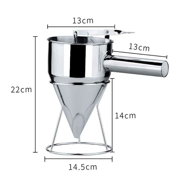 Røresleppdispenser i rustfritt stål med stativ for kake, donuts, cupcakes og pannekakebaking