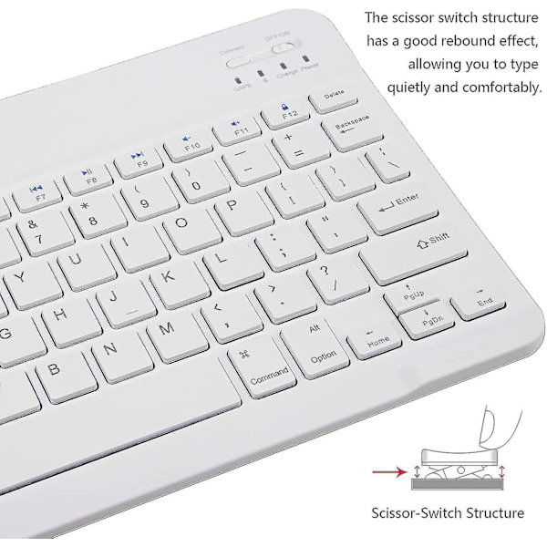 Bluetooth-tangentbord, Ultratunt Rechargerbart Trådlöst Bluetooth-tangentbord för Ios, Android, Windows och Mac Kompatibelt med Ipad, Ipad Pro, Iphone och 10 inch White