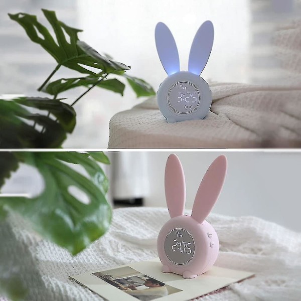 Søt kanin digital vekkerklokke Nattlys for barn på soverommet (rosa)-krpc