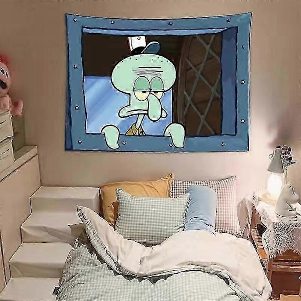 Tegneserie-vægtæppe Sjove vægtæpper Baggrund til sovesal Stue Vægdækning Squidward 150x150cm