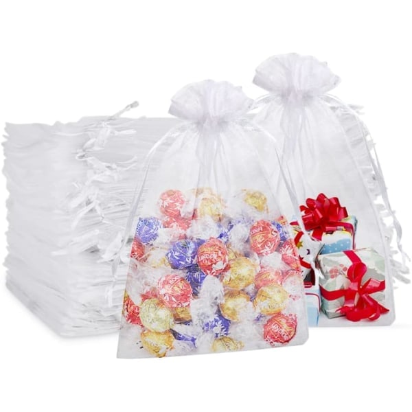 50 stk. Hvide Organzaposer, 20*30cm Store Gaveposer, Til Gennemsigtige Julegave Slikposer, Smykkeposer, Bryllupsgaver, Dåb