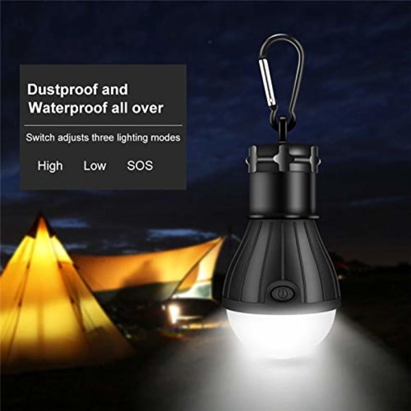 4 st LED-campinglampor, bärbara LED-tältlampor, lykta, ryggsäckscamping, vandring, fiske, nödbelysning, batteridriven lampa, svart