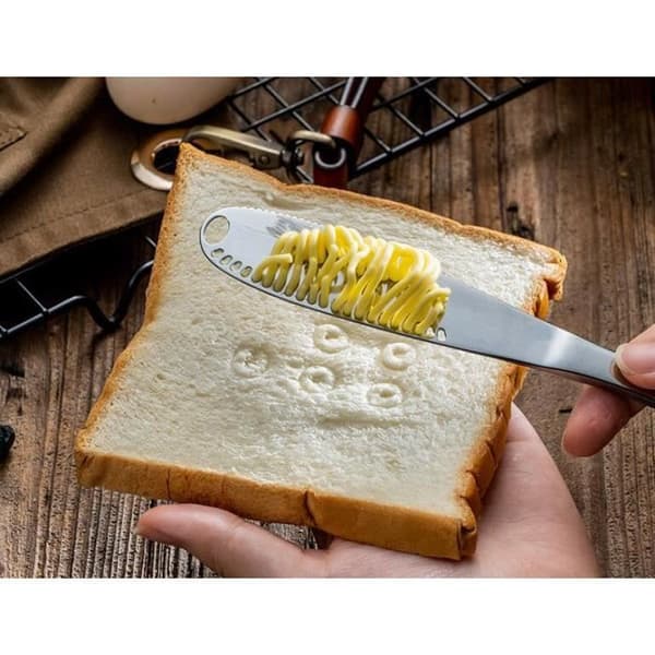 Smørkniv - 3 i 1 - Rustfritt stål - 2 deler - Rustfri - Riflet blad