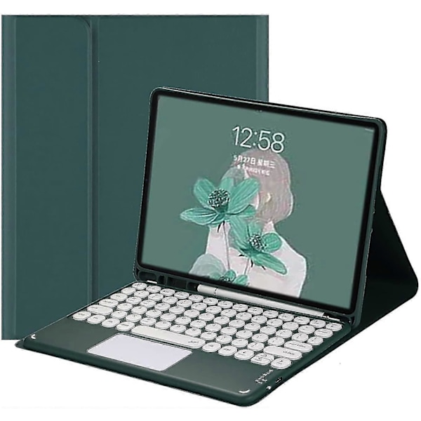 iPad 9. generasjon, 8. generasjon, 7. generasjon 10,2 tommer / Air 3 Pro 10,5 tommer Tastaturdeksel med Touchpad Søt Rund Nøkkel Farge Tastatur Avtakbart Bluetooth Touch Nøkkel DarkGreen