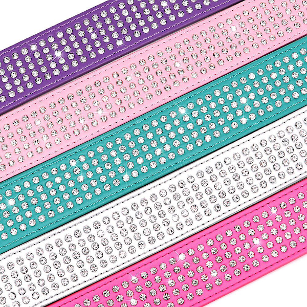 5 Rader Rhinestone PU Lær Hundehalsbånd Diamant Bling for Store Hunder 2.0\" bred XL:Neck 48-55cm Purple