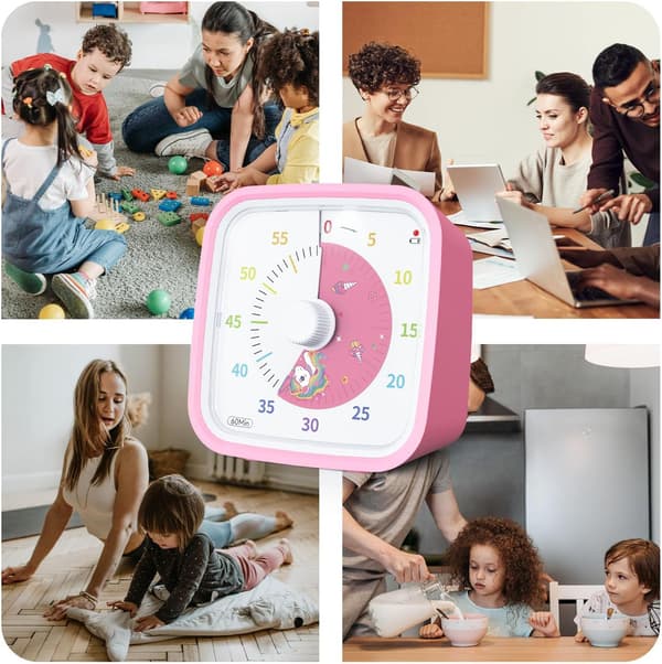 Disk Visual Timer med Beskyttende Etui, 60 Minutters Nedtællingstimer til Børn og Voksne, Stille Tidsstyringsværktøj Pink
