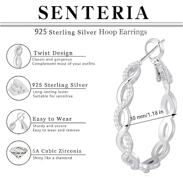 925 Sterling Silver Örhängen Creoler för Kvinnor Lätta Vridna Creoler Med Cubic Zirconia Allergivänliga Creoler för Flickor White