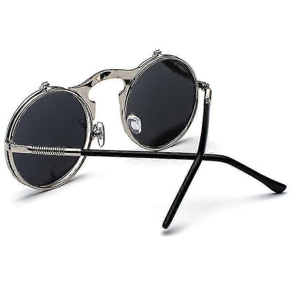 Menn Unisex Solbriller Flip Up Linse Runde Briller Silver Frame White Lenses