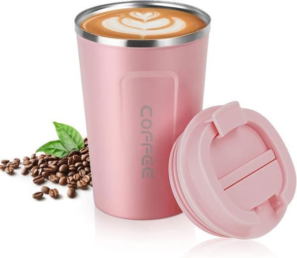 380ML Isolert Kaffekopp, Reisekaffekopper, Reisekrus i Rustfritt Stål (Rosa)