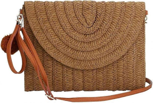 Dam Halmväska Clutch, Sommar Halm Axelväska Vävd Rotting Handväska Väskor Strand Axelväska Tote Handväskor