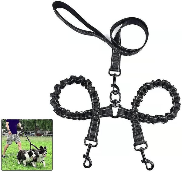 360 sammenfiltringsfri dobbelt hundesnor til 2 hunde
