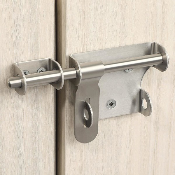Grindlås for hageport, lås for tregrinder, kraftig grindlås, lås for hageskur, skyvelås, utendørs lås i børstet rustfritt stål (150 mm stang)