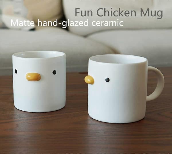 Rolig kycklingkaffemugg, handglaserad ankmugg, säkra keramiska mjölk- och lattekannor