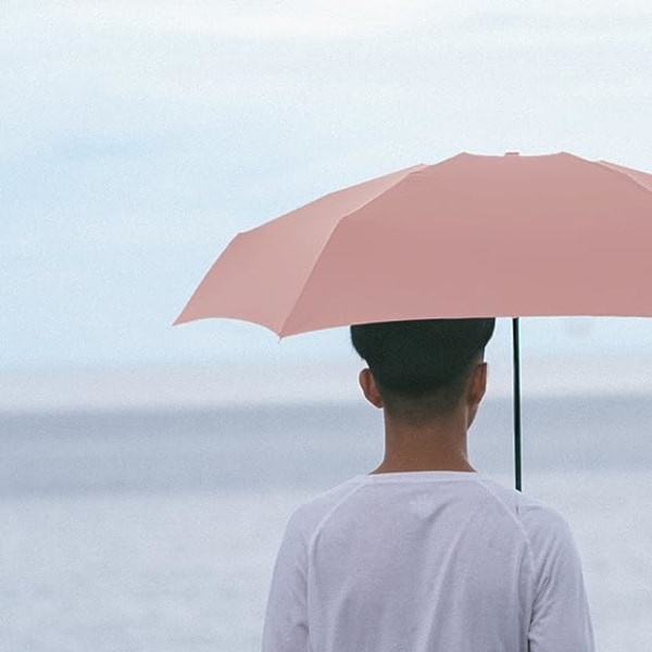 Vikbart paraply, 6 revben miniparaply Litet paraply med case Mini Anti-UV paraply snabbtorkande och ultralätt kompakt (rosa)