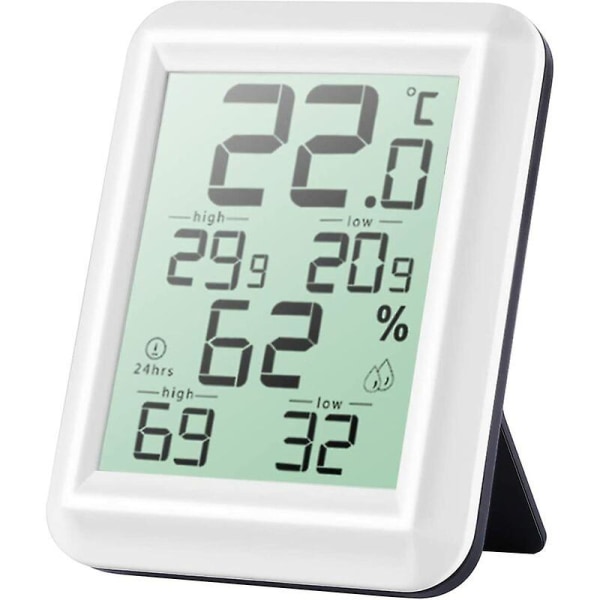 Mini innendørs termometer, høy nøyaktighet innendørs hygrometer, / kan byttes, for registrering av fuktighet og temperatur, indikasjon på komfortnivå