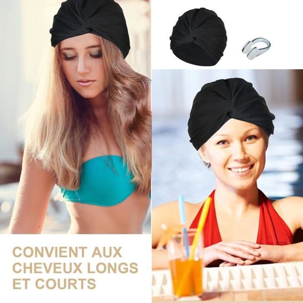 Badehette, bassengbade-turban, svømmehodebånd i stretchstoff, egnet for langt og tykt hår
