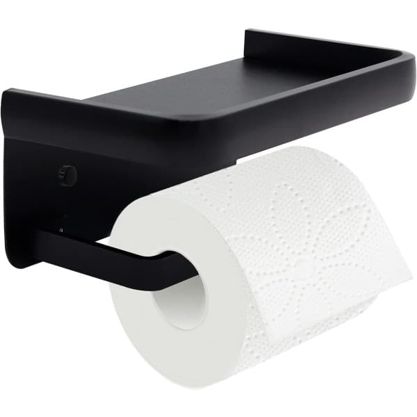 Toiletpapirholder med hylde, sort toiletpapirholder