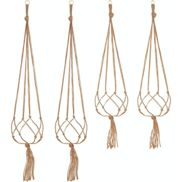 Set med 4 makrame växthängare rep växtkrukhållare hängande växthängare inomhus utomhus trädgårdsdekoration med - 2 stycken 105 cm och 2 stycken 90 cm