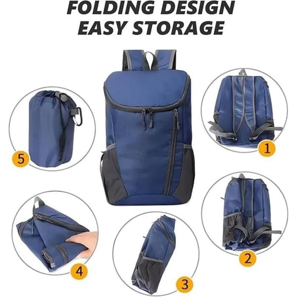 Ultralet foldbar rygsæk 42×28×20cm - Vandtæt - Til vandreture og rejser - Sort