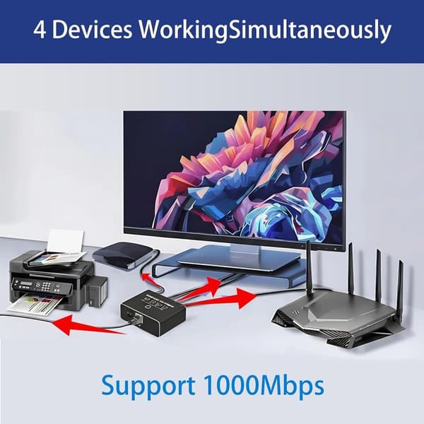 1 til 4 Ethernet-switch, 4-ports RJ45 Ethernet-hub 1000 Mbps, RJ45 netværkssplitter til computer, switch, router, digital TV-boks