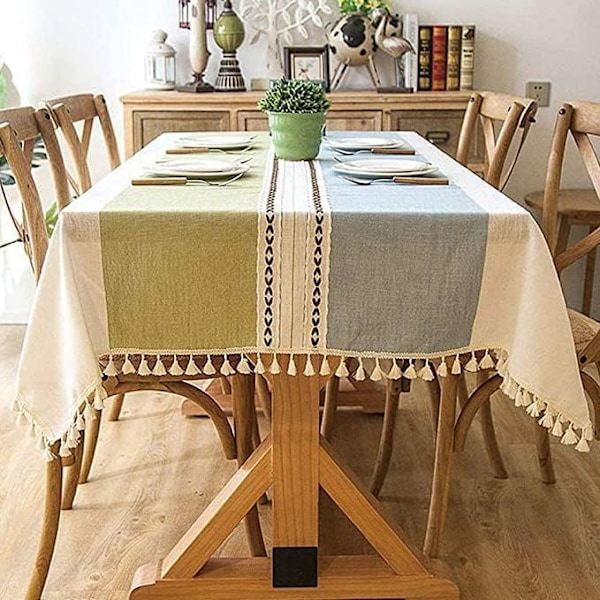 Suorakulmainen puuvilla- ja pellavakangas hapsuilla Monivärinen 90*90CM