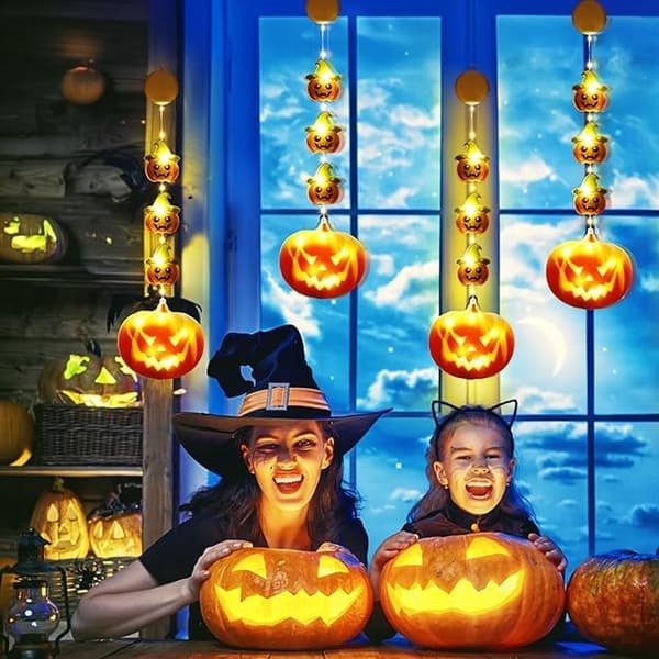 2-delt Halloween-dekorationsvindueslys - Orange Jack-o-lantern-lys - Halloween-lyskæder ...