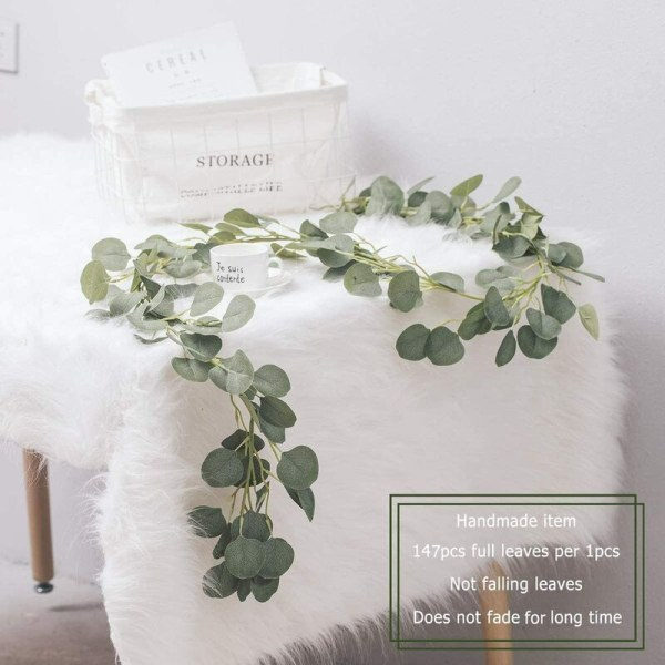 Konstgjord Eucalyptus Grön Bladslinga, 200cm Handgjord Eucalyptus Vinstock Heminredning, Bröllopsväggdekor, Julbord