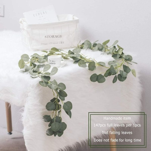 Kunstig Eucalyptus Grønn Bladkrans, 200cm Håndlaget Eucalyptus Vine Hjemmedekor, Bryllupsveggdekor, Juledekor