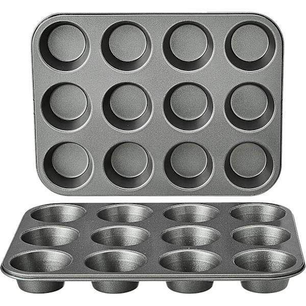 Non-stick rund muffinsform i karbonstål, 2-pakning, grå